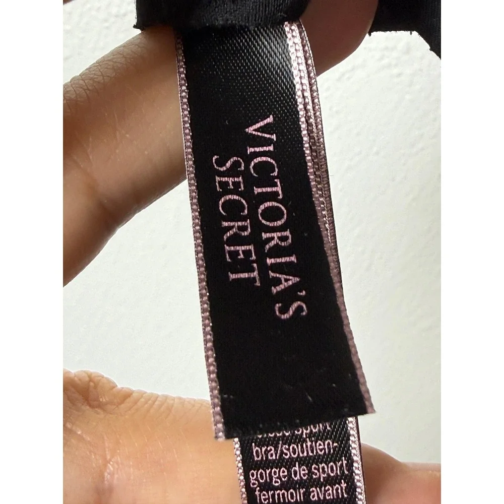 Victorias Secret Front Close Sport Bra Black Gold Zip Adjustable Straps 32C‎